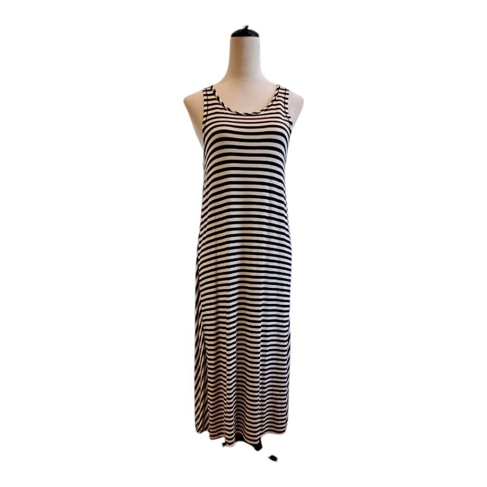 PREMISE SZ M Sleeveless Black & White Striped Soft Rayon Stretch Knit Maxi Dress